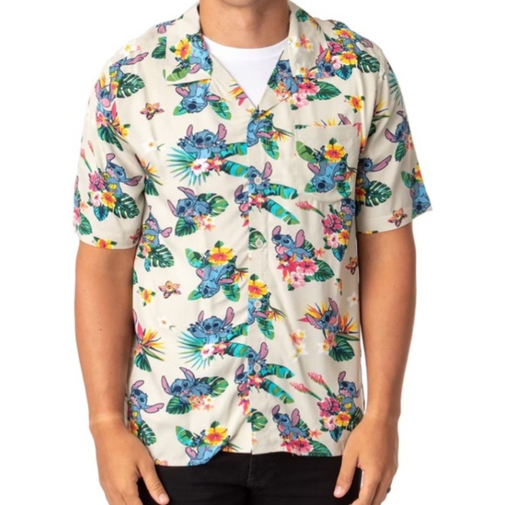 Disney Stitch Hawaiian Shirt Mens Large Rayon Tropical Button-Up, Cool Dad - Picture 2 of 11
